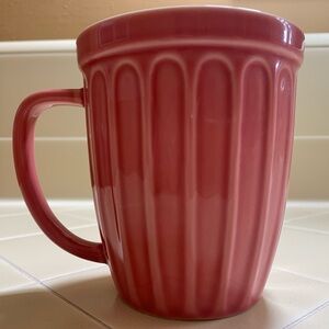 Starbucks Ice Cream Ribbed Fluted Mug  Raspberry Pink Red Cup 2006 Ceramic 16 oz